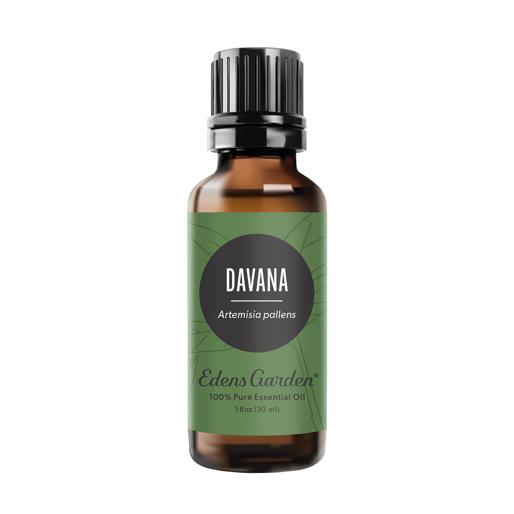 Edens Garden Davana essential oil bottle, top view, ideal for diffusion and ambient fragrance.