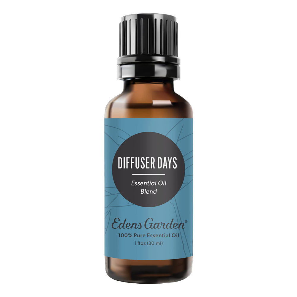Edens Garden Diffuser Days bottle displaying pure essential oil for versatile home scenting.