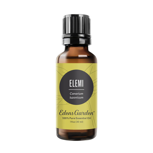 Edens Garden Elemi essential oil bottle ready for diffusion and skincare.