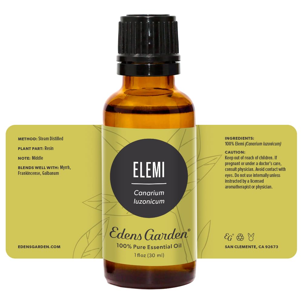 Elemi essential oil bottle with clean label and sustainable packaging.