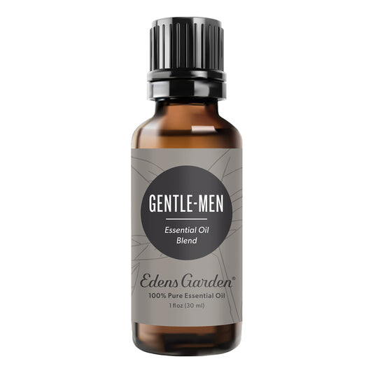Edens Garden Gentle-Men bottle label shows bold masculine aroma for personal fragrance
