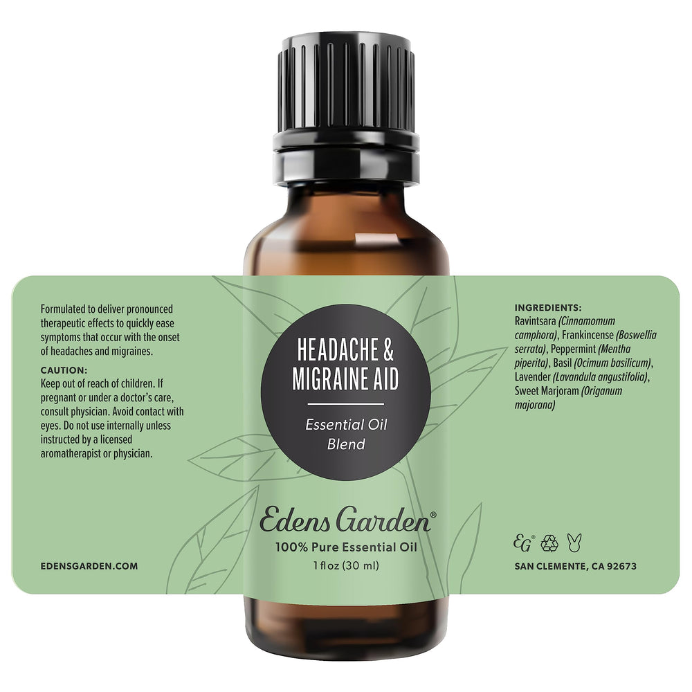 Shelf display featuring Edens Garden Headache & Migraine Aid in a premium line