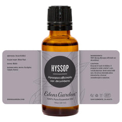 Edens Garden Hyssop oil in candle or bath ambience.