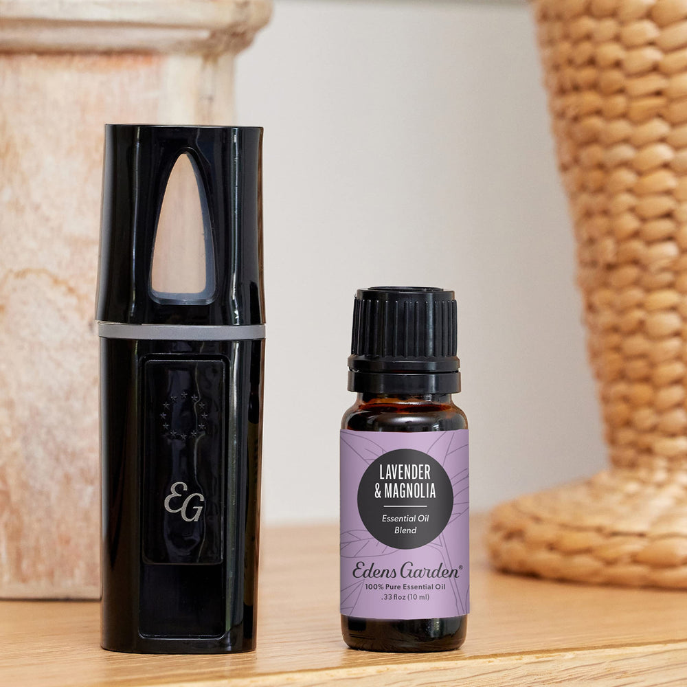 Edens Garden Lavender Magnolia bottle in diffuser setup for calming ambiance