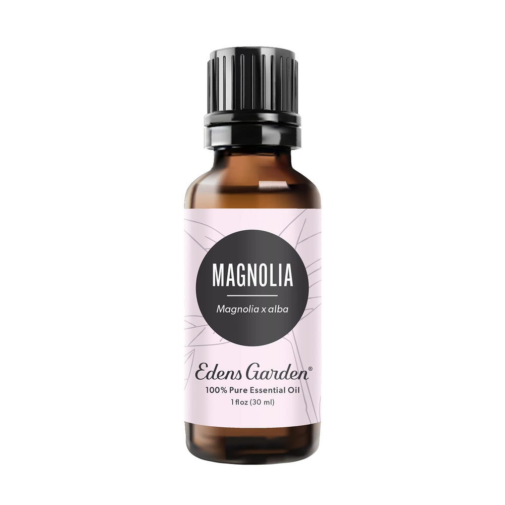 Edens Garden Magnolia essential oil bottle in amber glass, ideal for diffuser sessions.