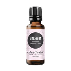 Edens Garden Magnolia essential oil bottle in amber glass, ideal for diffuser sessions.