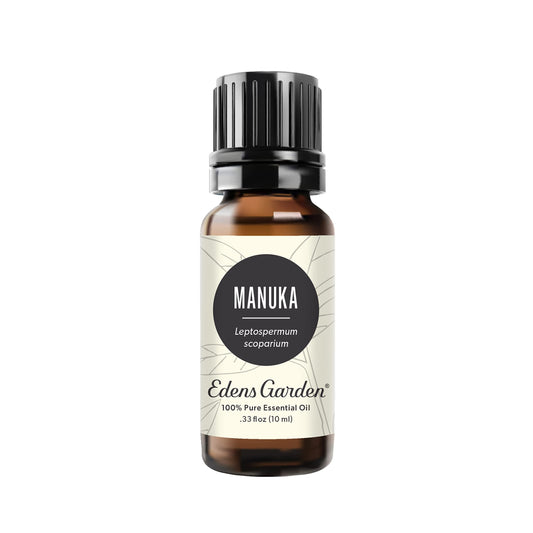 Edens Garden Manuka oil bottle front, ready for diffusion and skin care.