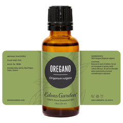 Edens Garden oregano oil bottle with dropper for safe dilution.