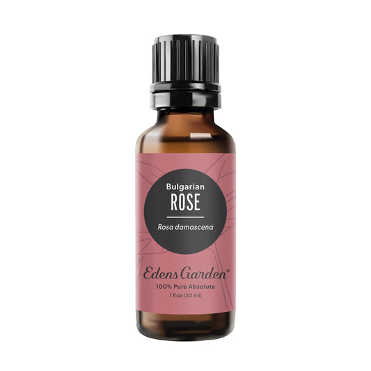 Edens Garden Rose Bulgarian Absolute bottle for calming aromatherapy and luxurious moments.