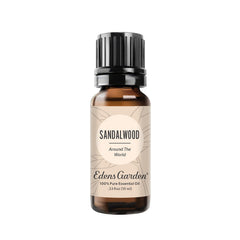 Edens Garden Sandalwood Around The World bottle promotes calming ambiance.