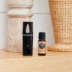 Edens Garden Sunburn Recovery label closeup—premium essential oils for a soothing aromatherapy moment.