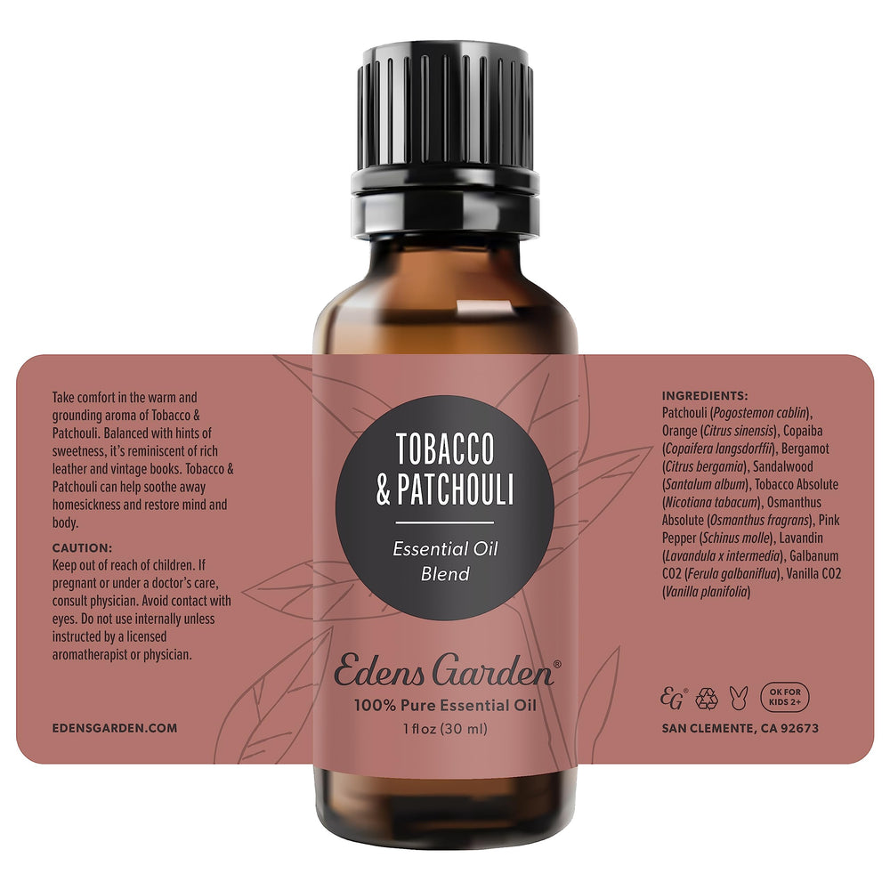 Edens Garden Tobacco Patchouli bottle with pink pepper and osmanthus hints for luxury aroma.