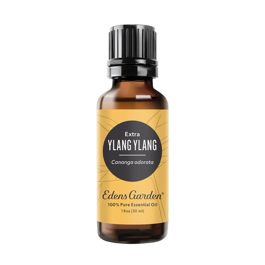 Edens Garden Ylang Ylang Extra bottle front, premium glass packaging for aromatherapy use