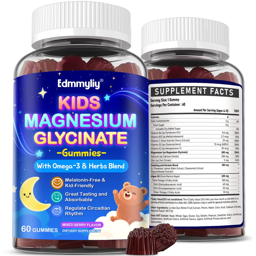 Edmmyliy Kids Magnesium Glycinate Gummies bottle pour for convenient bedtime support