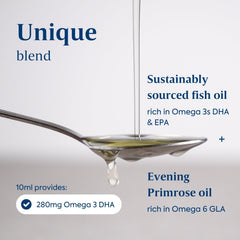 Efamol Efalex liquid being poured for easy dosing