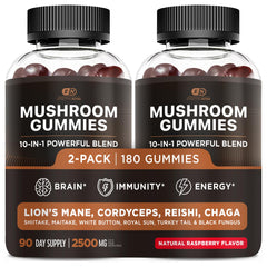 Effective Nutra Mushroom Gummies bottle front showing raspberry flavor for daily focus.