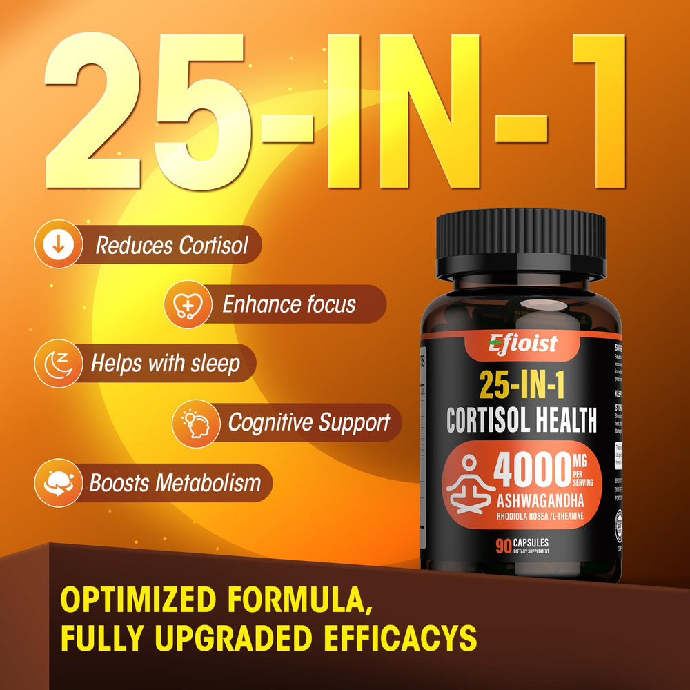 Efioist 25-in-1 herbal blend bottle label details comprehensive wellness ingredients.