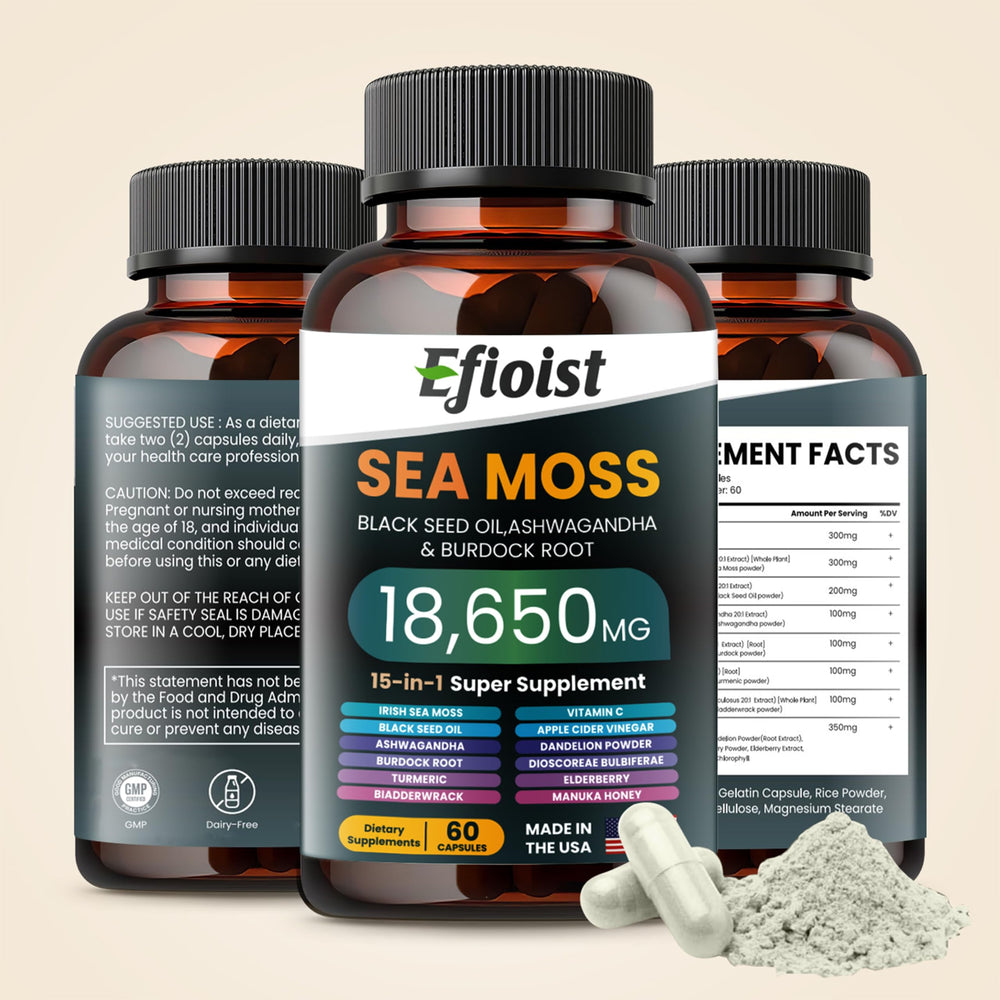 Efioist Black Seed Oil and Ashwagandha capsules for balanced well-being on busy days