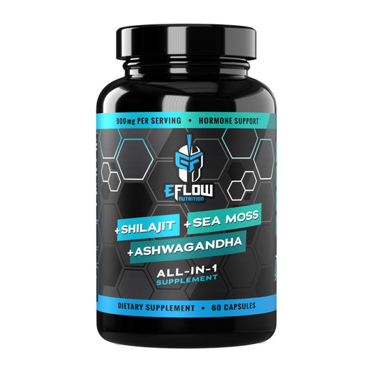 eFlow Nutrition Shilajit capsules bottle close-up for daily energy.