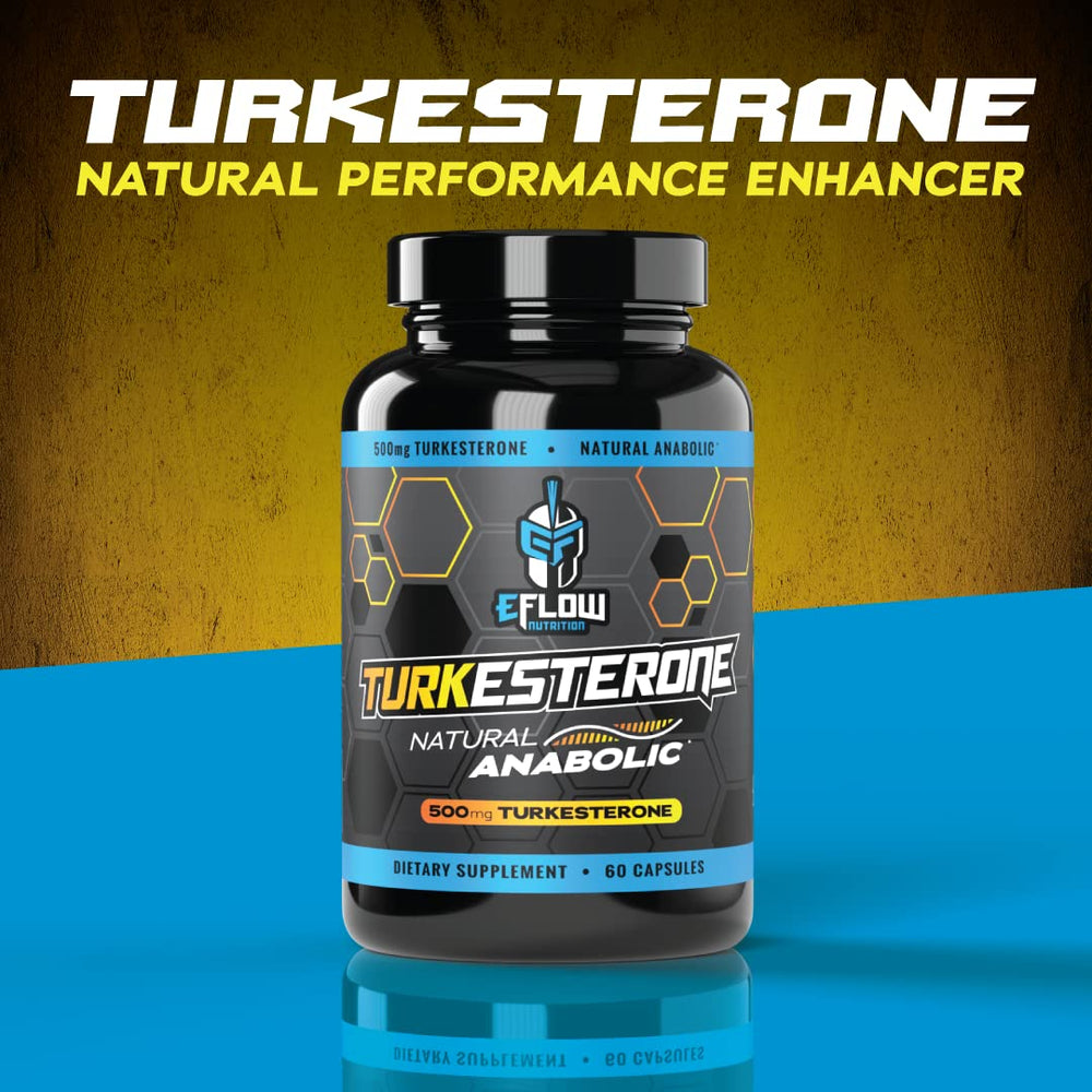 eflow nutrition turkesterone bottle and capsules ready for daily lean gains and recovery.