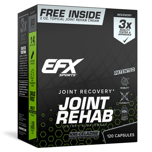 EFX Sports Joint Rehab capsules highlight Kre-Celazine for ongoing joint support