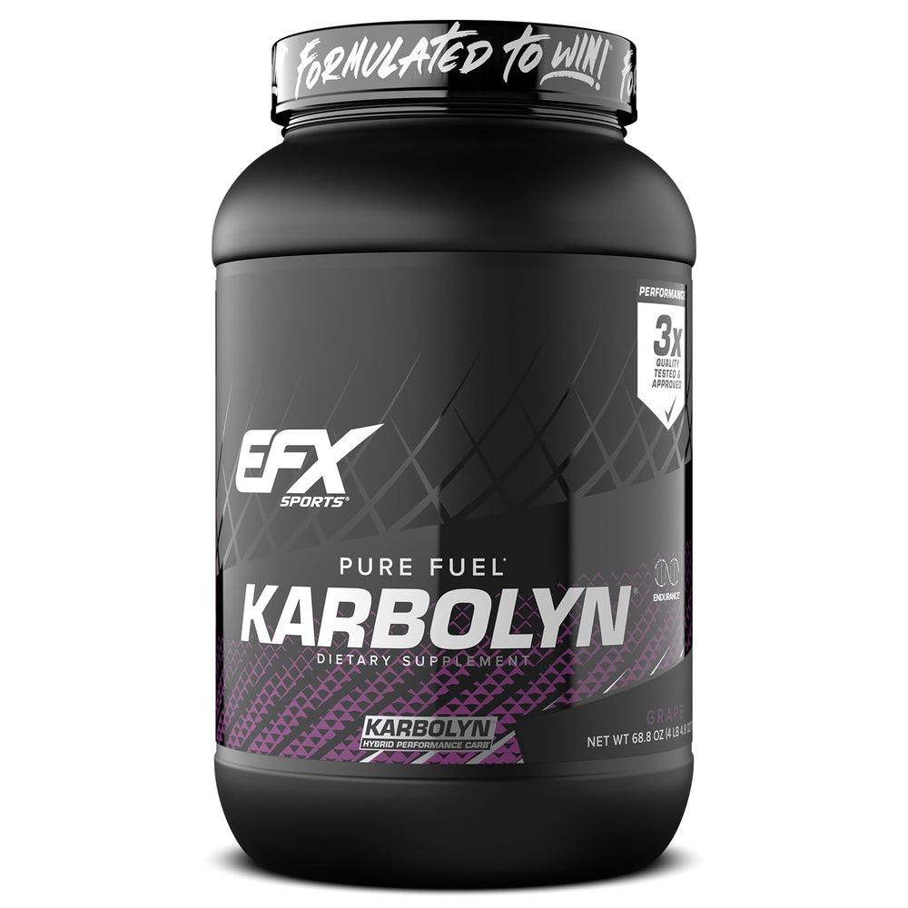 EFX Karbolyn Fuel bottle label shows a stimulant-free formula for steady energy
