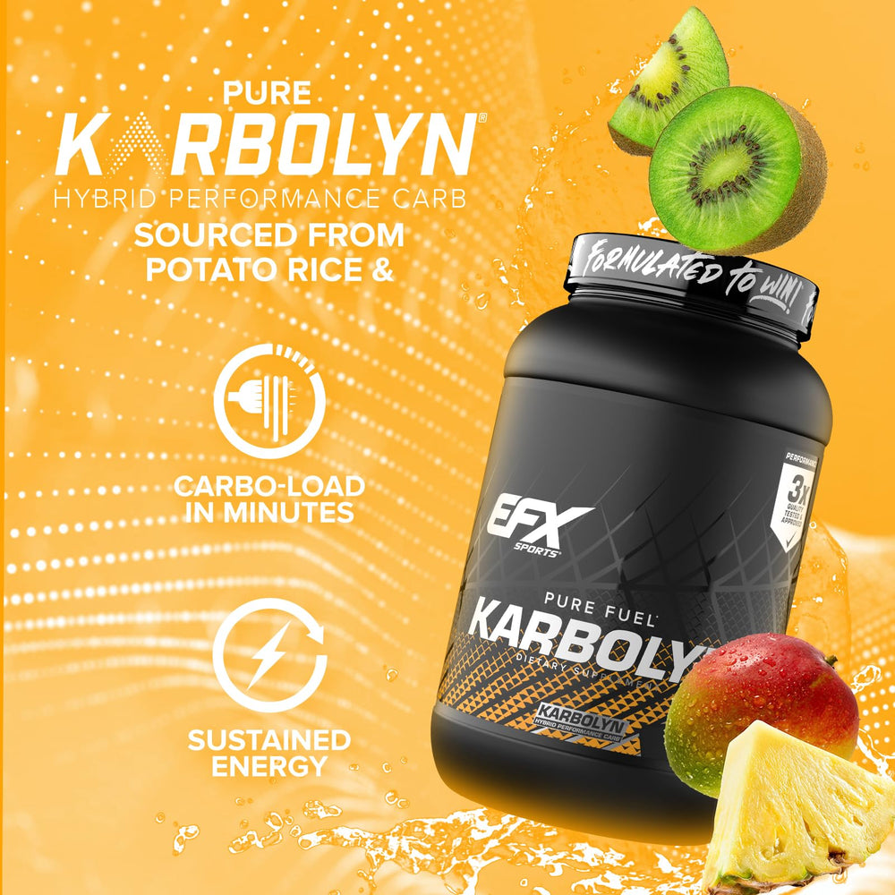 EFX Karbolyn Fuel ingredients chart showing potato-rice-corn blend for clean energy