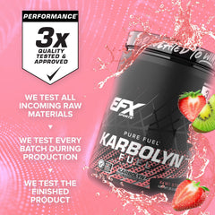 EFX Karbolyn Fuel label closeup noting manufacturing and certification
