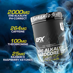 Caffeine and tea blends in EFX Kre-Alkalyn Hardcore pre-workout formula.