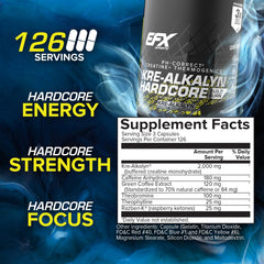 EFX Kre-Alkalyn Hardcore capsules on a clean surface for easy dosing.