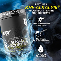 Measuring scoop with EFX Kre-Alkalyn Hardcore for precise servings.