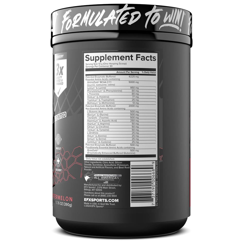 Scientific label emphasizing buffered amino acids and PH-Correct formulation.