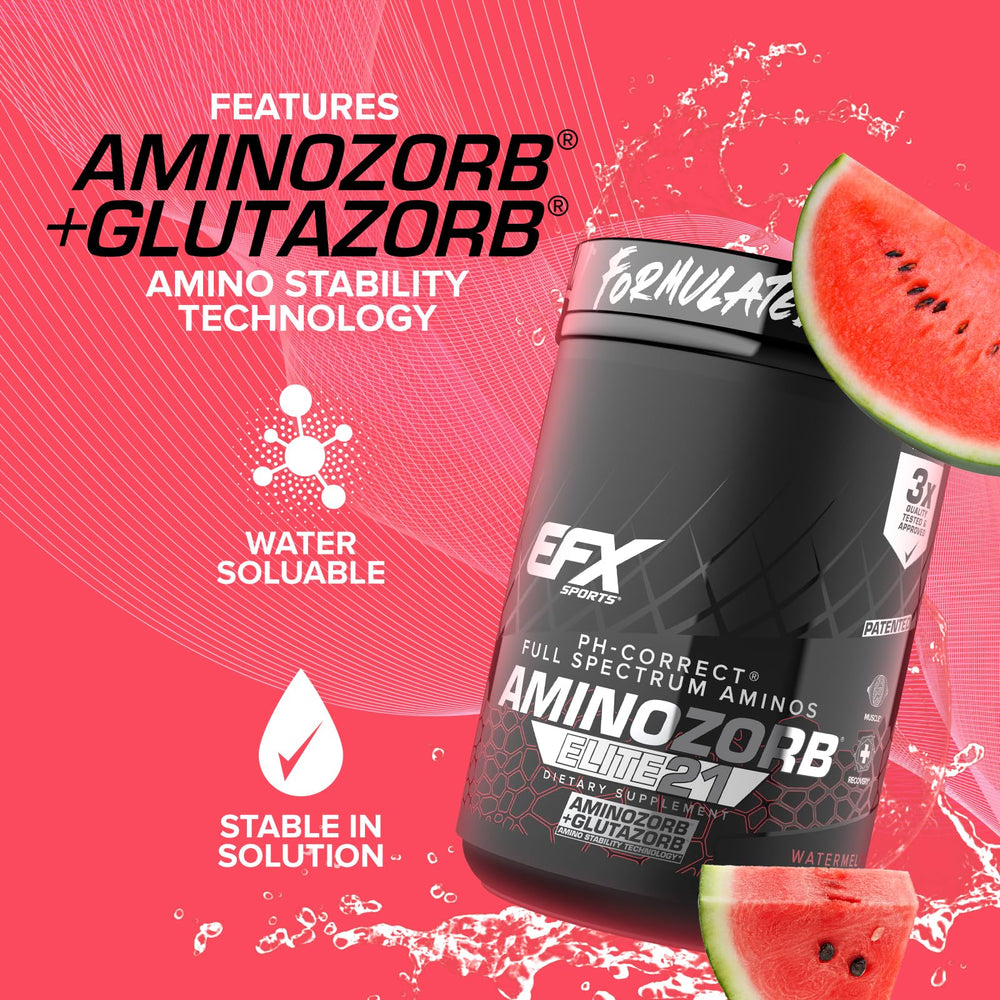 Scoop of Aminozorb Elite 21 delivering precise, high-dose amino acid serving.