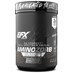 EFX Sports Aminozorb Elite 21 tub front showing full-spectrum amino formula and branding