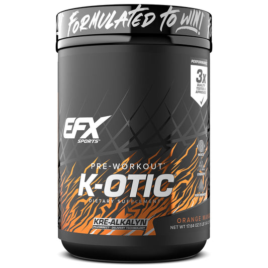 EFX Sports K-OTIC orange mango tub for flavor and pre-workout energy
