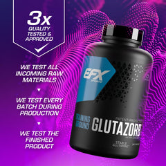 EFX Sports Training Ground Glutazorb caps label featuring transparent ingredients and quality commitments.