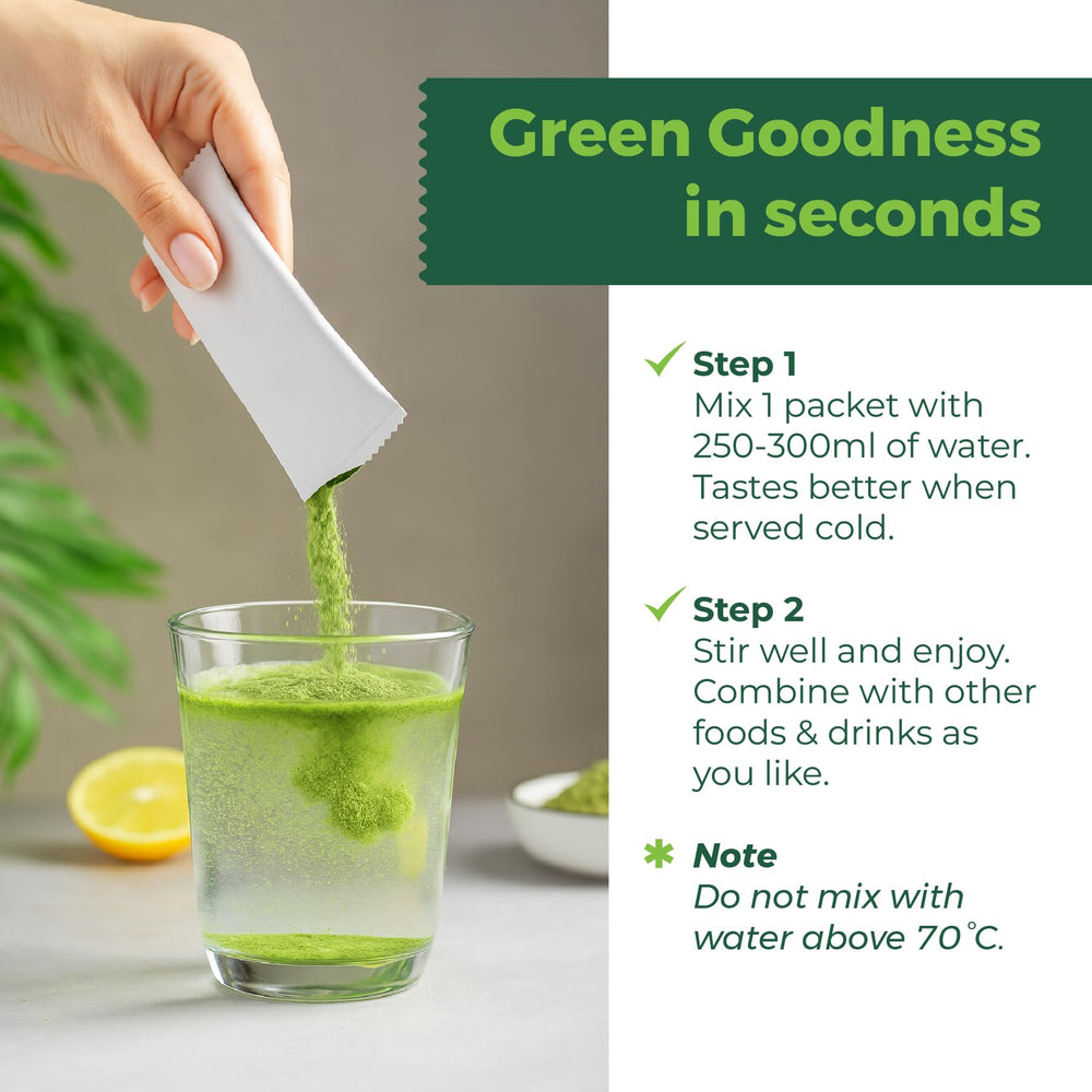 eHerbal PURE NATURE on-the-go green powder sachet for fiber and detox on the move