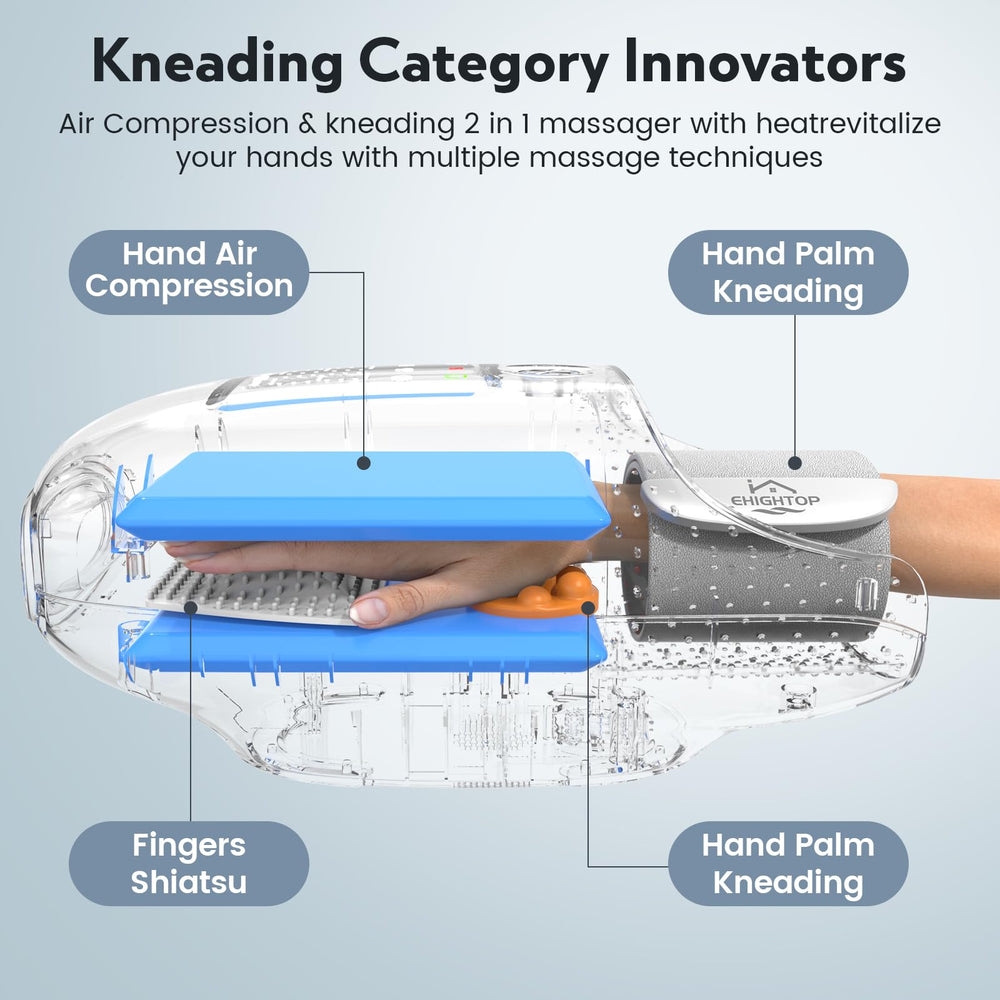 Ehightop hand massager cooling fan provides hot and cold therapy after sessions.