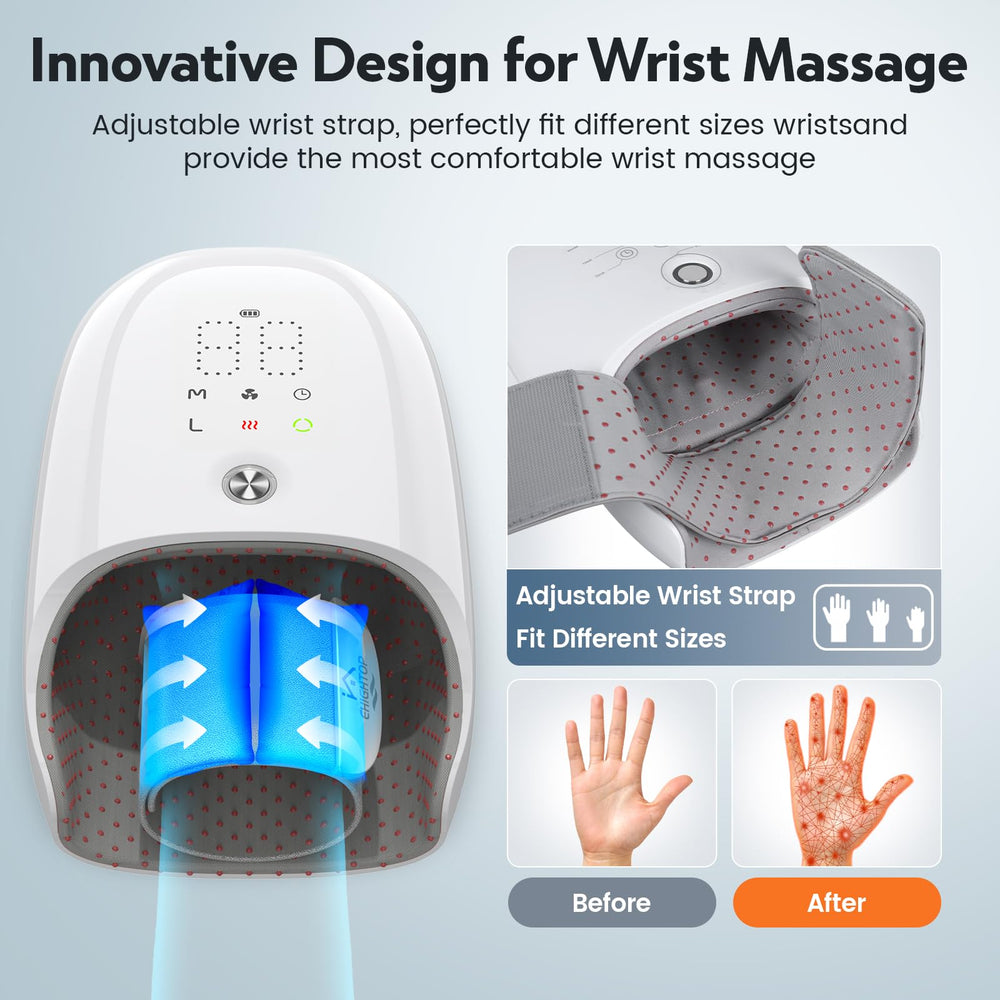 Ehightop hand massager ergonomic chamber fits hands up to men’s XL.