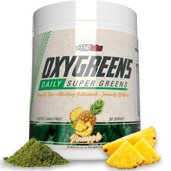 EHP Labs OxyGreens bottle with pineapple label for a convenient daily greens boost.