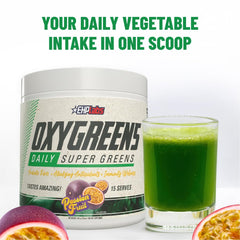 OxyGreens powder dissolving in liquid, smooth greens boost