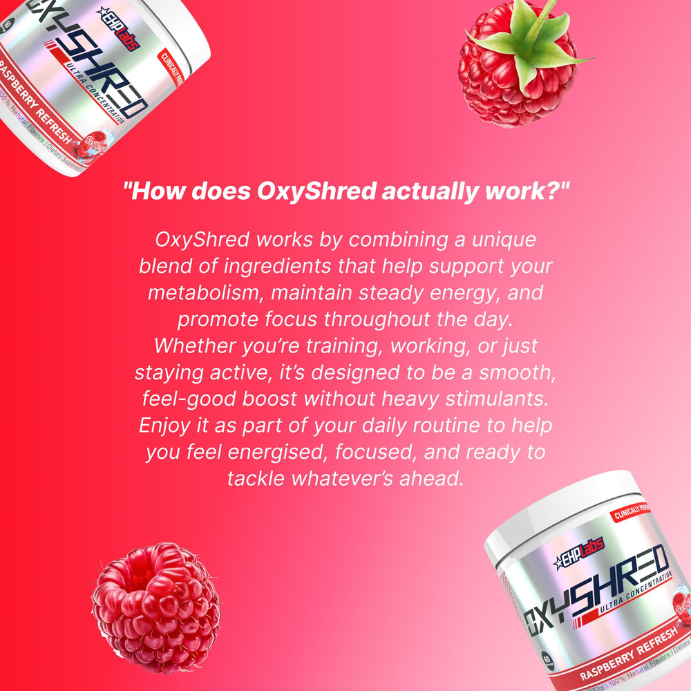 EHP Labs OxyShred immunity booster & prebiotic complex ingredients listed.