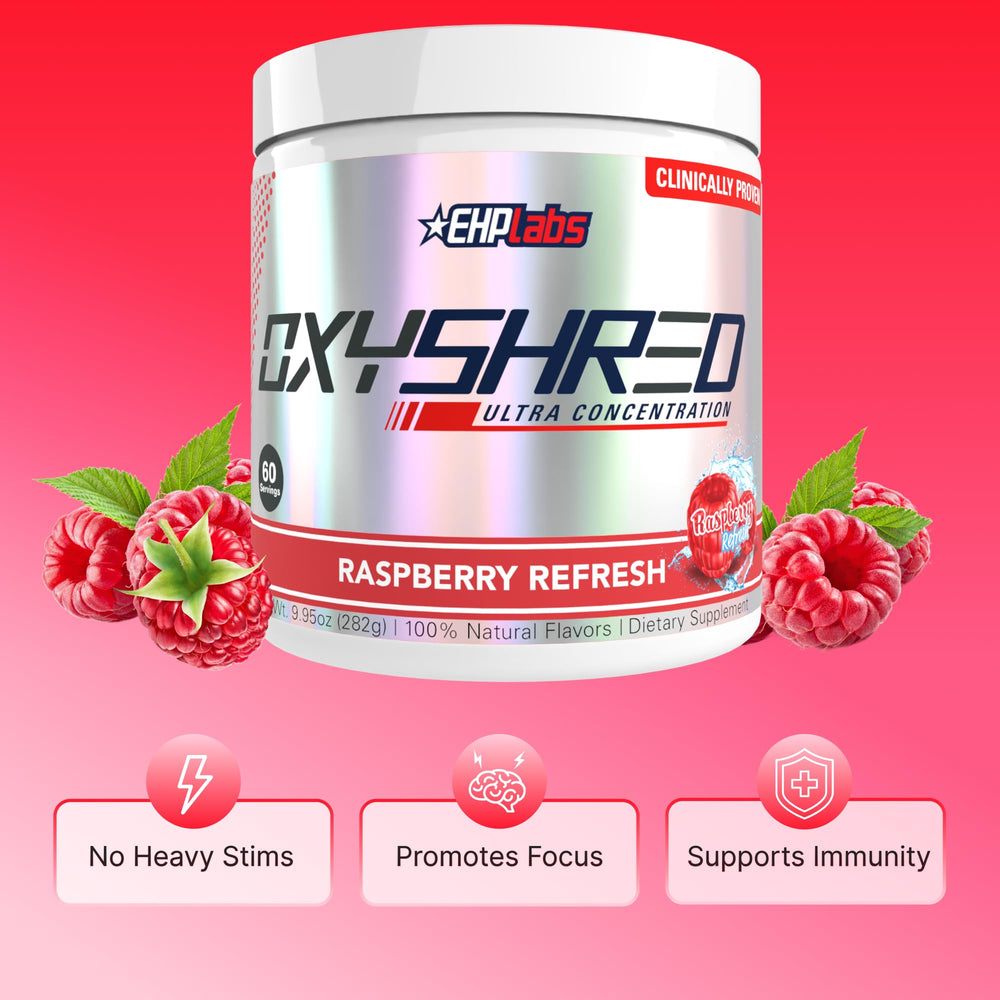EHP Labs OxyShred ingredients panel highlighting L Glutamine and Acetyl L Carnitine.