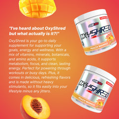Close-up of the OxyShred label highlighting quality ingredients.