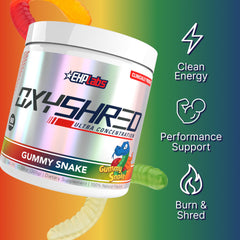 EHP Labs OxyShred gummy snake mixed in a glass with bubbles for refreshing feel.