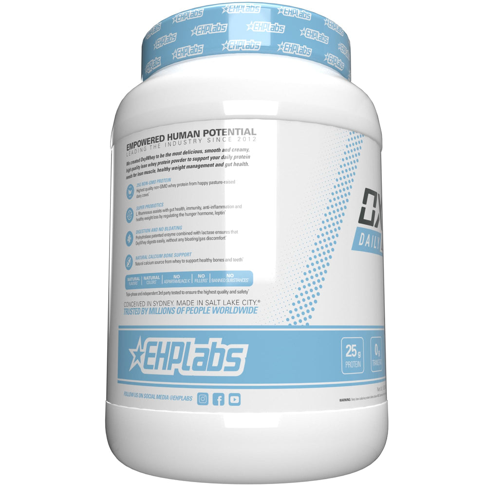 Gym bag-ready OxyWhey setup signals convenient post-workout option.