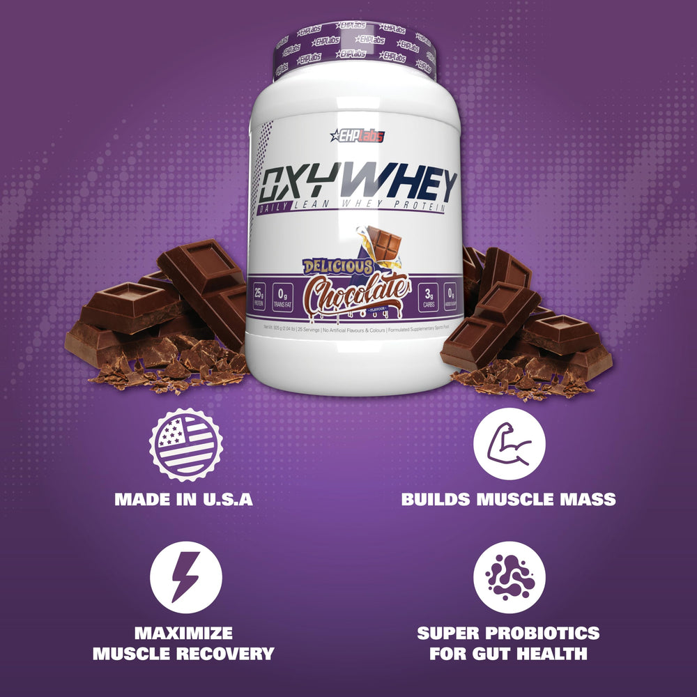 Glass with OxyWhey chocolate shake, creamy and ready to enjoy.
