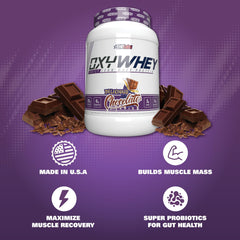 Glass with OxyWhey chocolate shake, creamy and ready to enjoy.