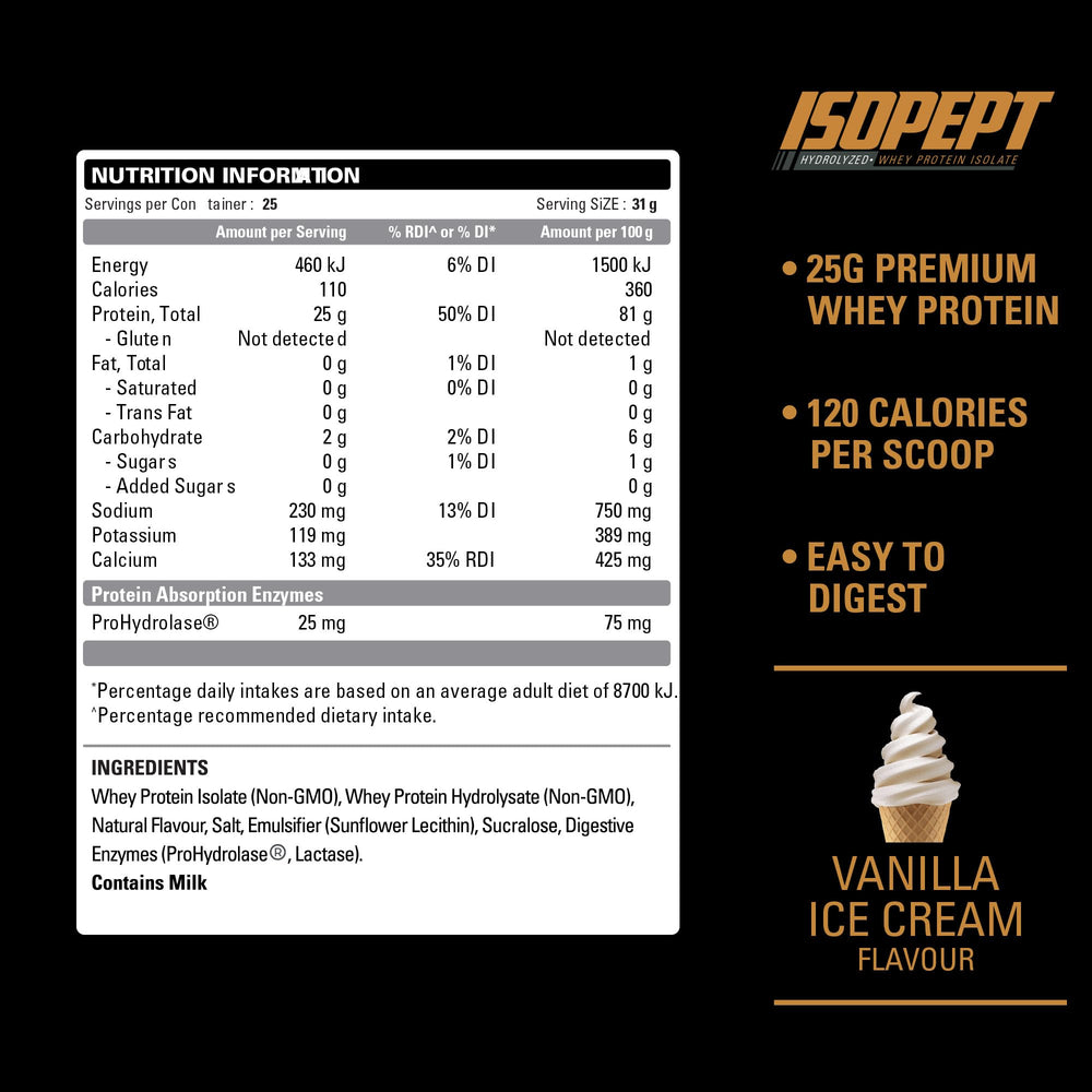 EHPlabs IsoPept nutrition panel highlights 27g protein per serving.