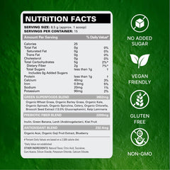 Scoop of OxyGreens with forest berries as a tasty add-in for smoothies.